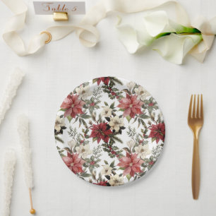 Assiettes En Carton Floral Elegant Aquarelle Joyeux Noël
