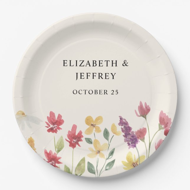 Assiettes En Carton Floral Elegant Boho Fleur sauvage d'été Mariage (Devant)