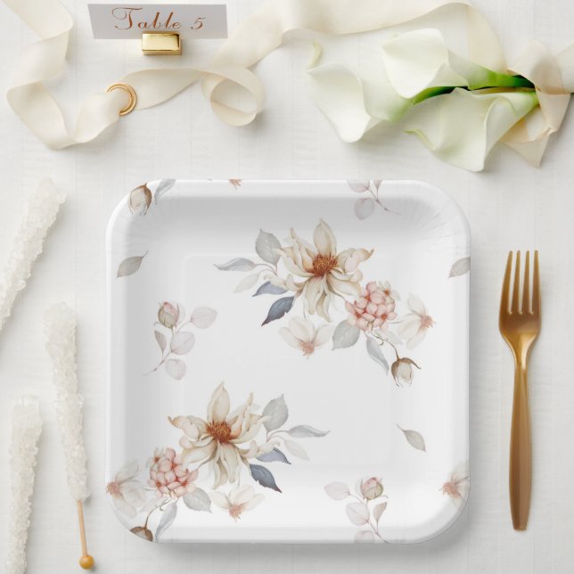 Assiettes En Carton Floral élégant et intemporel (Mariage)