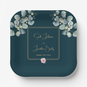 Assiettes En Carton Floral Elegant Eucalyptus Foliage Mariage