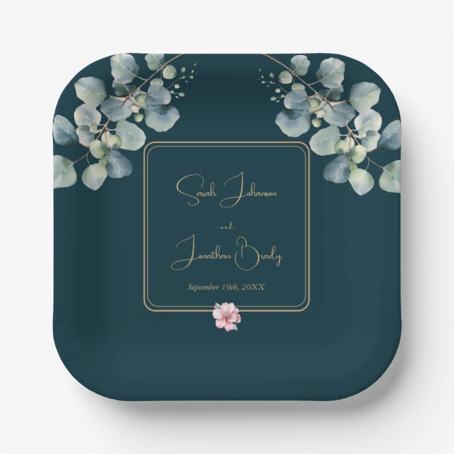 Assiettes En Carton Floral Elegant Eucalyptus Foliage Mariage (Recto)