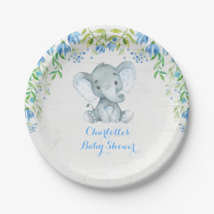 Assiettes En Carton Floral Elephant Baby Boy Douche Bleu Party Plaque