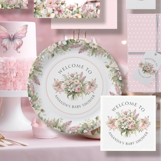 Assiettes En Carton Floral Enchanted Fée Bienvenue bébé fille douche (Créateur téléchargé)