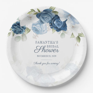 Assiettes En Carton Floral Fleur Aquarelle Bleu Blanc Fête des mariées