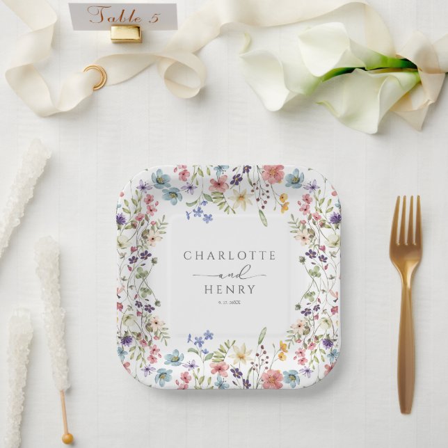 Assiettes En Carton Floral Fleur sauvage simple Mariage (Mariage)