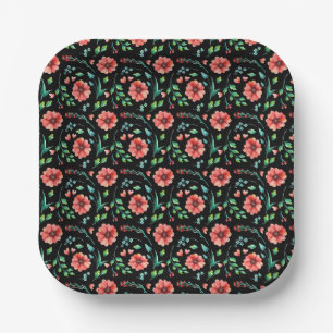 Assiettes En Carton Floral Fleurs exotiques et feuille Motif-45654