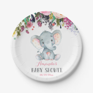Assiettes En Carton Floral Girl Elephant Baby shower rose