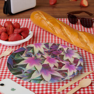Assiettes En Carton Floral japonais coloré Feuille d'érable