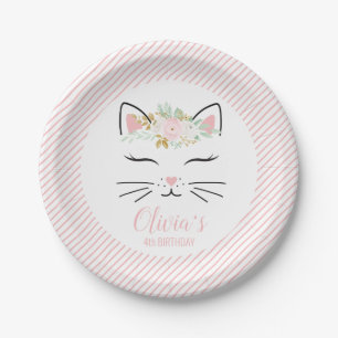 Assiettes En Carton Floral Kitten Anniversaire Fête Plaques kitty face
