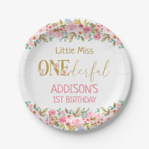 Assiettes En Carton Floral Little Miss Onederday Premier anniversaire 
