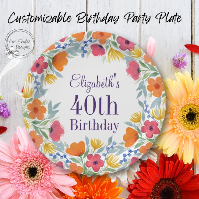 Assiettes En Carton Floral lumineux 40e anniversaire (Créateur téléchargé)