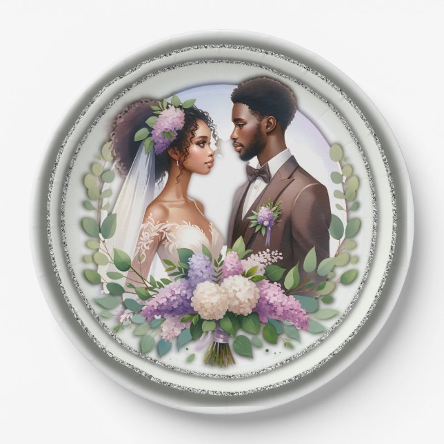 Assiettes En Carton Floral Mariage afro-américain (Devant)