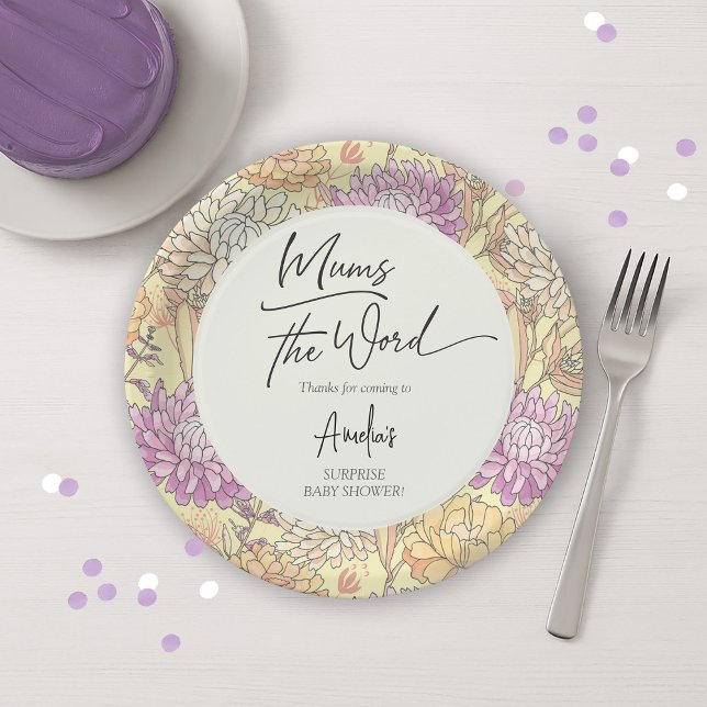 Assiettes En Carton Floral Mum's the Word Surprise Baby Shower (Floral Mum's the Word Surprise Baby Shower Paper Plates)