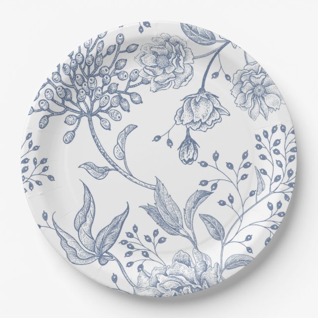 Assiettes En Carton Floral Périwinkle Bleu Élégant Mariage Douche (Devant)