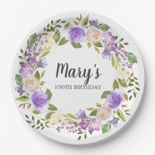 Assiettes En Carton Floral pourpre rustique 100e anniversaire