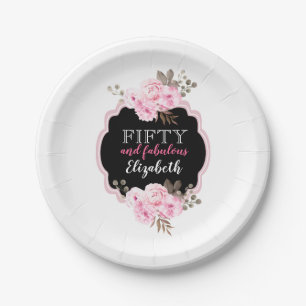 Assiettes En Carton Floral rose 50 et fabuleuse bande noire et blanche