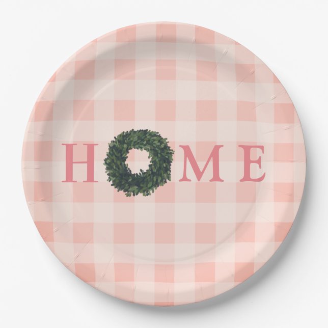 Assiettes En Carton Floral Rose Blush "HOME" Typographie Agritourisme (Devant)