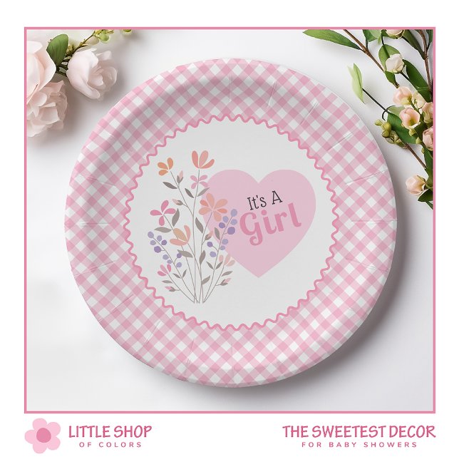 Assiettes En Carton Floral rose C'est un Baby shower féminin (Créateur téléchargé)