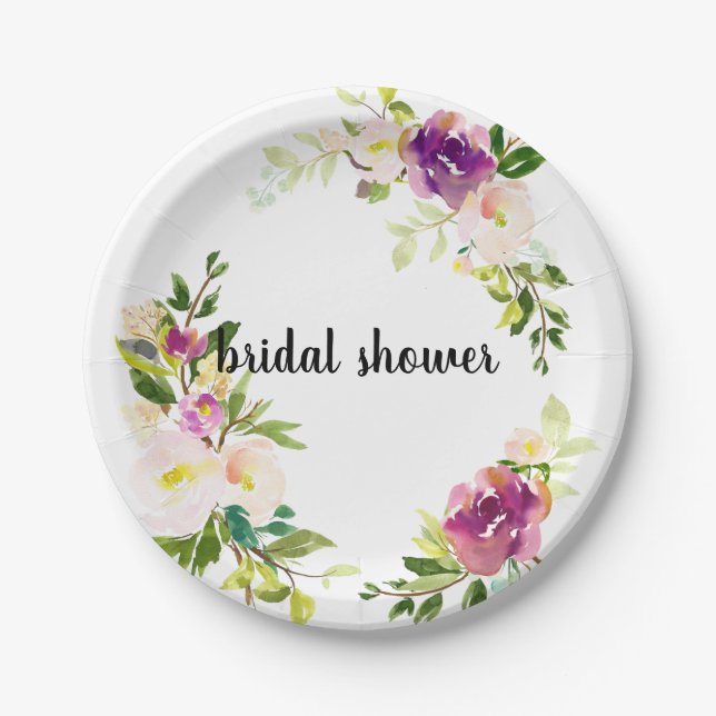 Assiettes En Carton Floral rose de Bourgogne (Devant)