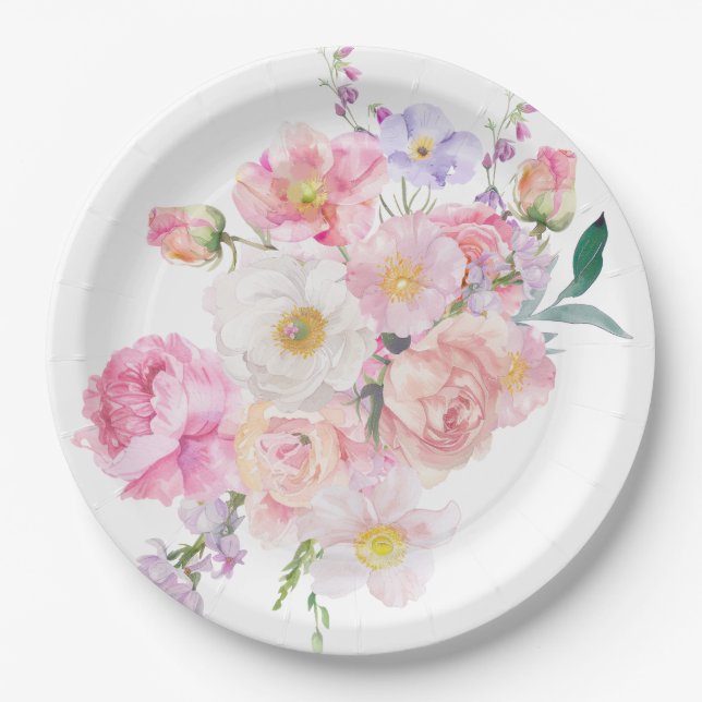 Assiettes En Carton Floral rose Eloise (Devant)