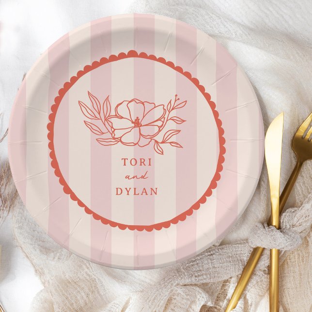 Assiettes En Carton Floral rose Mariage de bande tropicale (Créateur téléchargé)