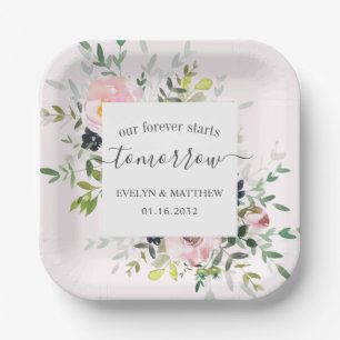 Assiettes En Carton Floral rose Pour Jamais Commence Demain Répétition