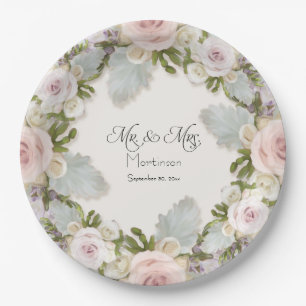 Assiettes En Carton Floral Rose Succulent Foliage M. et Mme Mariage
