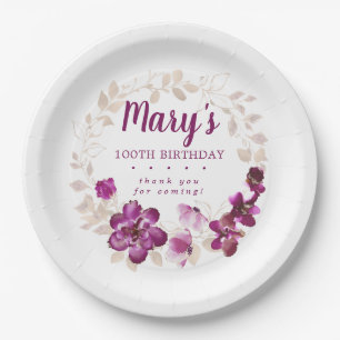 Assiettes En Carton Floral rose violet rustique 100e anniversaire