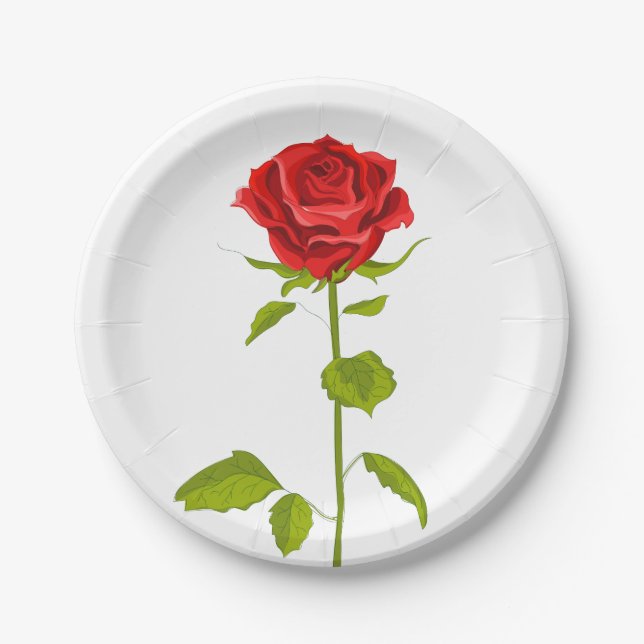 Assiettes En Carton Floral Rouge Rose Flower Love - Mariage (Devant)