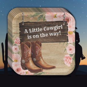 Assiettes En Carton Floral Rustic Boots Baby shower