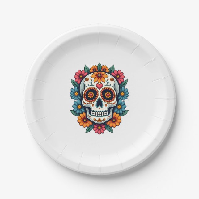 Assiettes En Carton Floral Sugar Skull Dia De Muertos Day of The Dead  (Devant)