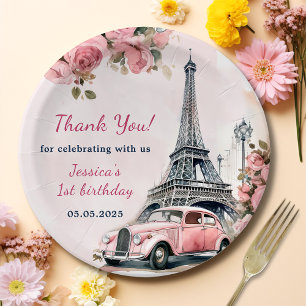 Assiettes En Carton Floral Tour Eiffel Paris 1er anniversaire