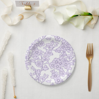 Assiettes En Carton Floral Trellis Purple - White