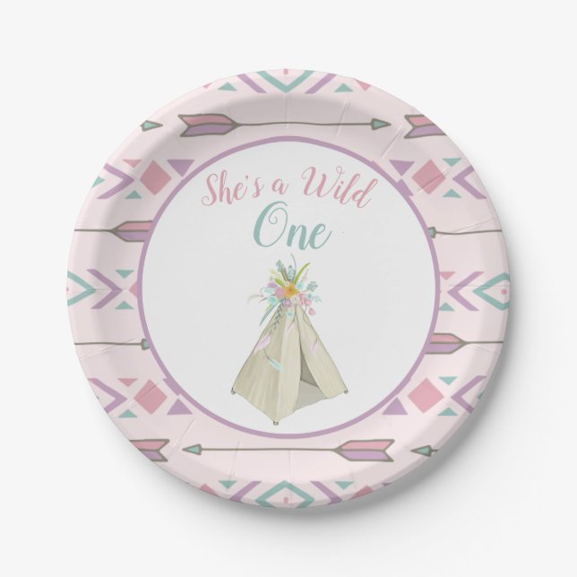 Assiettes En Carton Floral Tribal Teepee Wild Un 1er anniversaire (Devant)