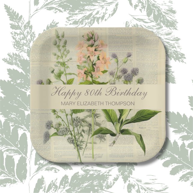 Assiettes En Carton Floral vintage 80e anniversaire (Créateur téléchargé)
