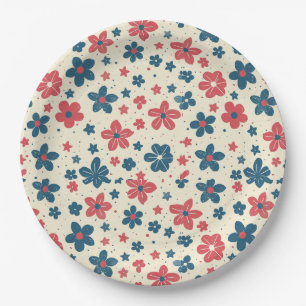 Assiettes En Carton Floral Vintage Élégant 4 Juillet Plaque de papier