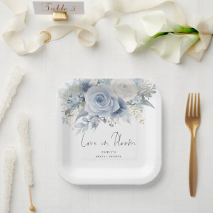Assiettes En Carton Florales bleues modernes Amour dans la Fête des ma