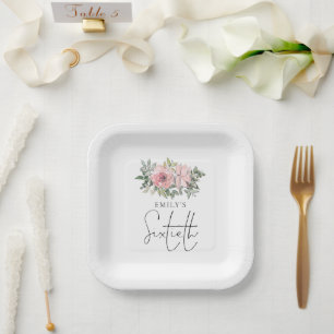 Assiettes En Carton Florales rose vif moderne 60e anniversaire