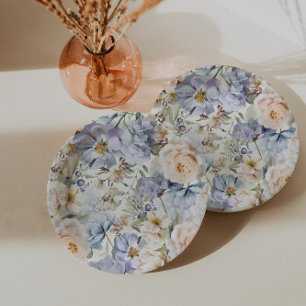 Assiettes En Carton Flore à crème bleue poussiéreuse