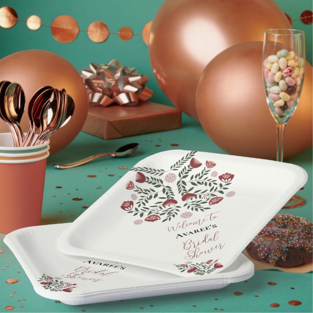 Assiettes En Carton Flore d'art populaire de Noël rouge (Multi)