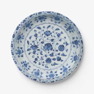 Assiettes En Carton Flore de chinoiserie florale bleu blanc imitation 