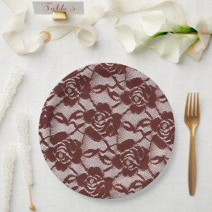 Assiettes En Carton Flore de dentelle blanche rouge bordeaux