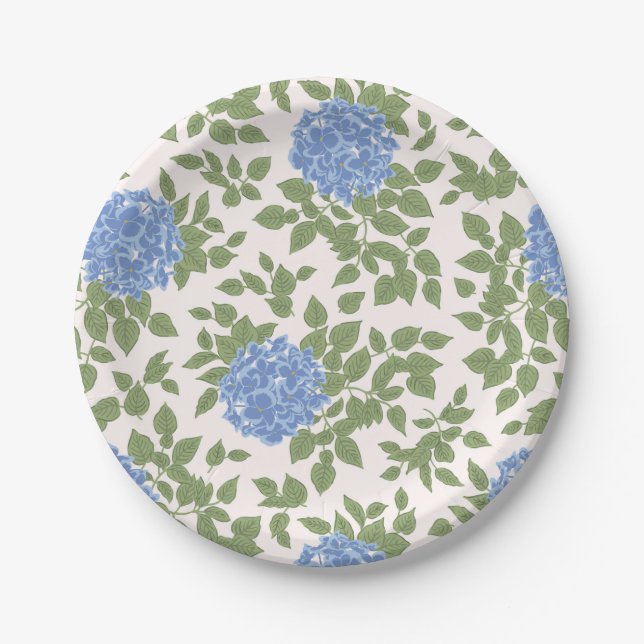 Assiettes En Carton Flore d'Hydrangée bleue et verte (Devant)