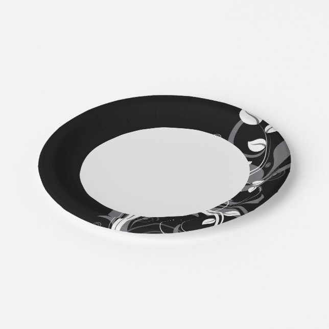 Assiettes En Carton Flore gris sur noir (Angle)