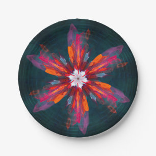 Assiettes En Carton Flore Mandala Flowers Orange Red Blue Abstract