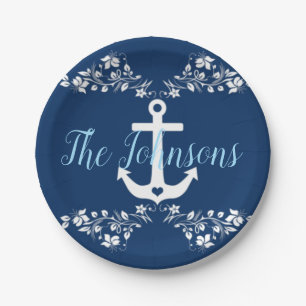 Assiettes En Carton Flore marine et Ancre