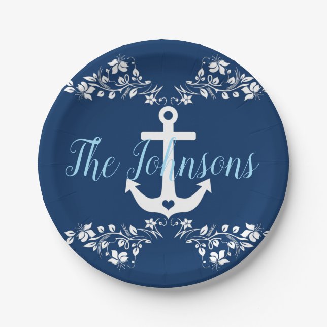 Assiettes En Carton Flore marine et Ancre (Devant)