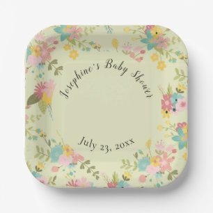 Assiettes En Carton Flore vert rose jaune personnalisée