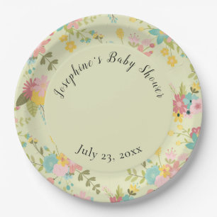 Assiettes En Carton Flore vert rose jaune personnalisée