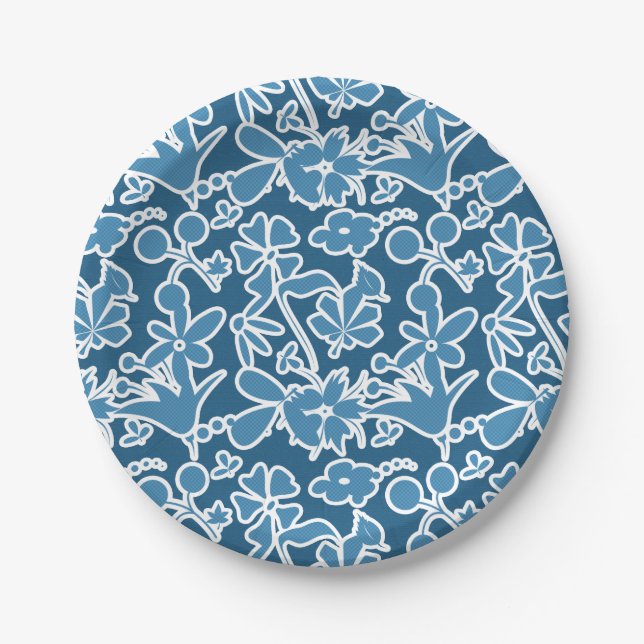 Assiettes En Carton Flores azules (Devant)